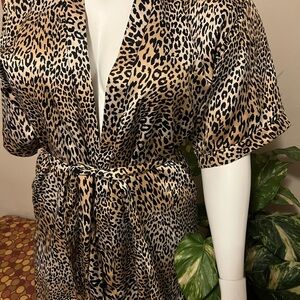 Leopard Print Satin Kimono Robe